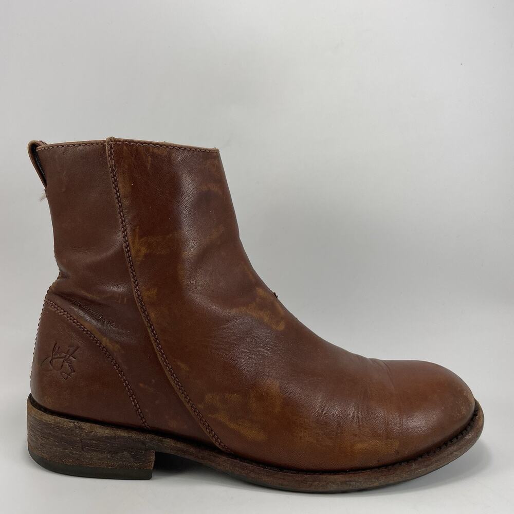 John Fluevog Anton Chelsea Boots Womens Size 10 Brown Leather Side Zip Pull-On